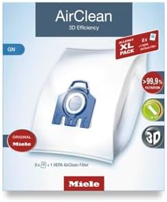 Miele AirClean 3D Efficiency Dust Bag, Type GN, Allergy XL-Pack, 8 Bags, 2 Pre-Motor Filters, and 1 HEPA Filter