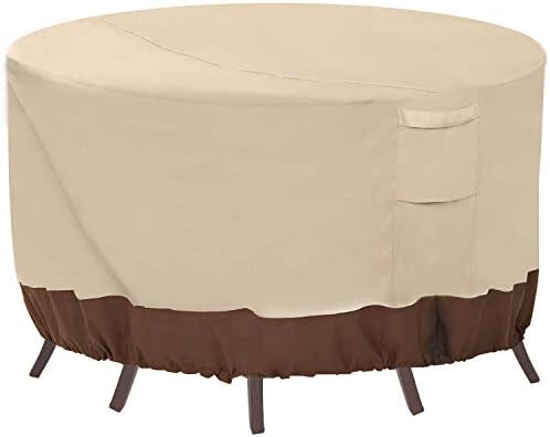 Vailge Round Patio Furniture Covers, 100% Waterproof Outdoor Table Chair Set Covers, Anti-Fading Cover for Outdoor Furniture Set, UV Resistant (Beige&brown, 62"DIAx28"H)