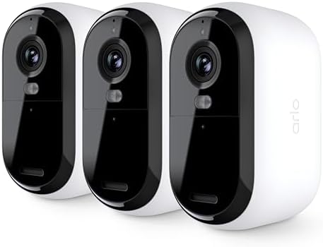 Arlo Essential Security Camera 1080p HD | Indoor - Outdoor | 2nd Gen | Wireless with Spotlight, 2-Way Audio, Color Night Vision, Live Stream, Real Time Notifications, Wide Angle - White, 3 Cameras