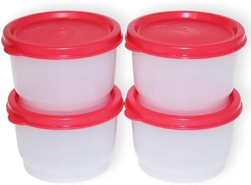 Tupperware Lunch Container Snack Cup Set of 4 Containers with Red Seals (4 ounces each)