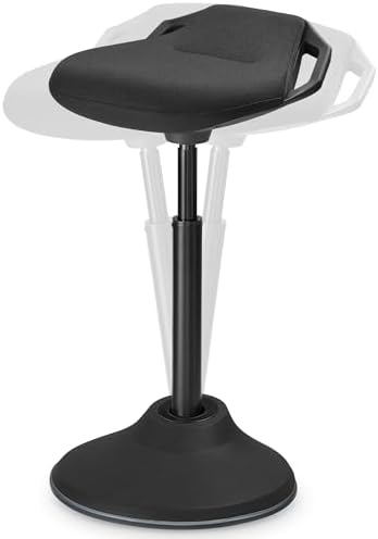 SONGMICS Standing Desk Chair, Adjustable Ergonomic Wobble Stool, 23.6-33.3 Inches Drafting Chair, Swivel Sitting Balance Stool, Fabric Upholstery, Anti-Slip Bottom Pad, Ink Black UOSC02BK