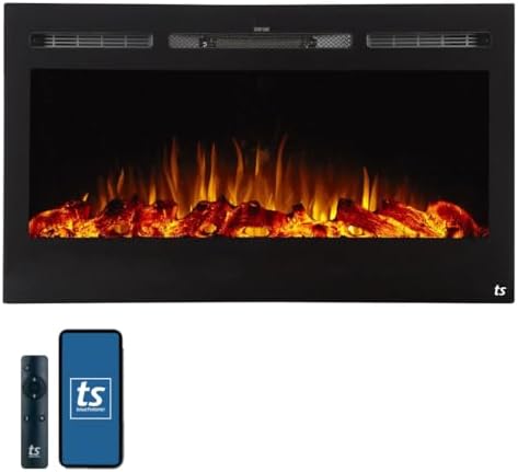Touchstone Smart Electric Fireplace-The Sideline 36" Wide-in Wall Recessed - 30 Realistic Ember Color/Flame Options - 1,500W Heater w/Thermostat - Log & Crystal Hearth Options - Alexa/WiFi Enabled