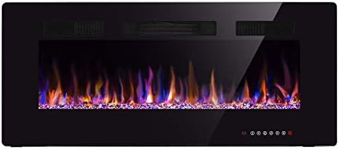 42" Fireplace in-Wall Recessed and Wall Mounted 1500W Heater and Linear Fireplace with Timer/Multicolor Flames/Touch Screen (Black)