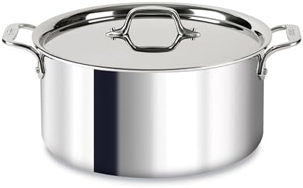 All-Clad D3 3-Ply Stainless Steel Stockpot with Lid 8 Quart, Induction, Oven Broiler Safe 600F, Silver