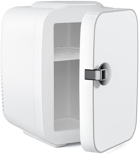 Sweetcrispy Small Refrigerator, Portable Mini Fridge 4L/6 Can Cooler & Warmer Compact Fridges for SkinCare,Food and Drinks, Bedroom, Dorm,Car,Office,White