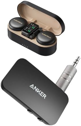 Anker Soundsync Bluetooth Receiver & AnkerWork M650 Wireless Lavalier Microphone, Pro Noise Cancellation, Swap Magnetic Colorful Covers, 2-Channel Quality Pickup, 200m Transmission