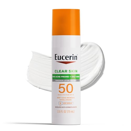 Eucerin Sun Clear Skin Face Sunscreen SPF 50, Hypoallergenic, Fragrance Free Sunscreen Face Lotion SPF 50 for Acne Prone Skin, With Oil-Absorbing Minerals for Oil Control, 2.5 Fl Oz Bottle