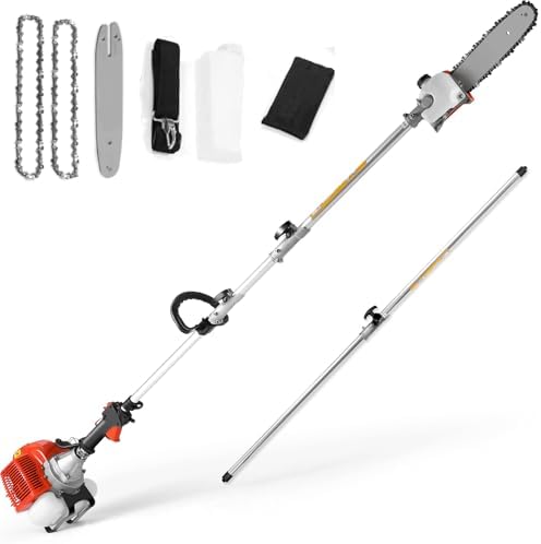 Pole Saw Gas Powered 58CC, 2-Cycle Engine Gas Pole Saw, 11.5-Inch Bar with 16-Foot Extendable Reach, Pole Saw Gas for Tree Trimming & Branch Cutting