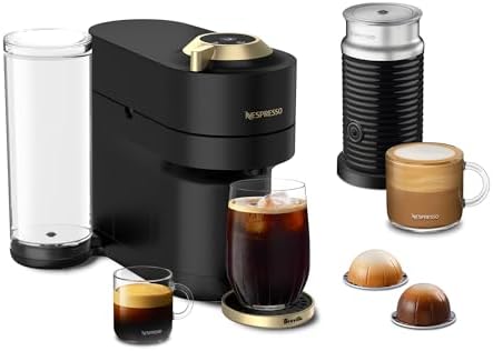 Nespresso Festive Vertuo Pop+ Deluxe Coffee and Espresso Maker by Breville with Milk Frother, Matte Black Gold