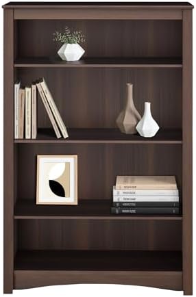 Prepac Sonoma 4-Tier Bookcase 48"H with 3 Adjustable Shelves, Espresso Storage Cabinet, Modern Display Cabinet, Bookshelf with Storage Shelves for Home Office, Living Room, Bedroom Organizer