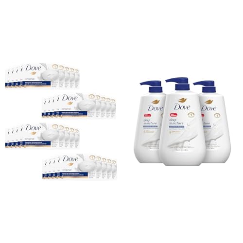 Dove Beauty Bar Gentle Skin Cleanser Original Made With 1/4 Moisturizing Cream 2.6 oz 36 Bars and Body Wash Deep Moisture For Dry Skin Moisturizing Skin Cleanser 30.6 Fl Oz Pack of 3