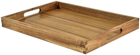 Acacia Wood Serving Tray with Handles - 17-Inch Decorative Wooden Tray - Perfect for Breakfast, Lunch, Dinner, Appetizers, Patio, Ottoman, Coffee Table - Durable Living Room and Couch Tray