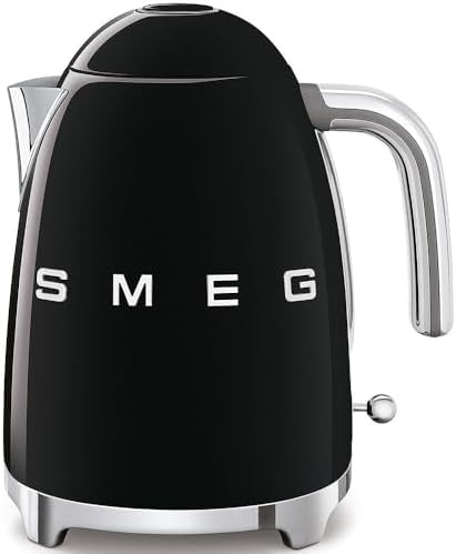 SMEG 50's Retro Style Electric Water Kettle with Automatic Shutoff, Removable Base, and Water Indicator, KLF03BLUS, Black