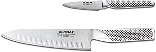 Global 2 piece Knife Set - Lightweight Japanese Stainless Steel, Razor-Sharp Edge, Made in Japan (G-78 7 inch Cook’s Fluted Knife, GSF -46 3 inch Paring Knife), G-7846
