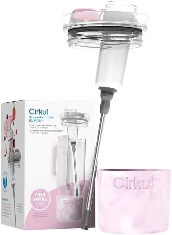 Cirkul 40oz All-Day StrawSip™ Lid & Pink Swirl Protective Bumper, Leak-Resistant Lid with Reusable Straw
