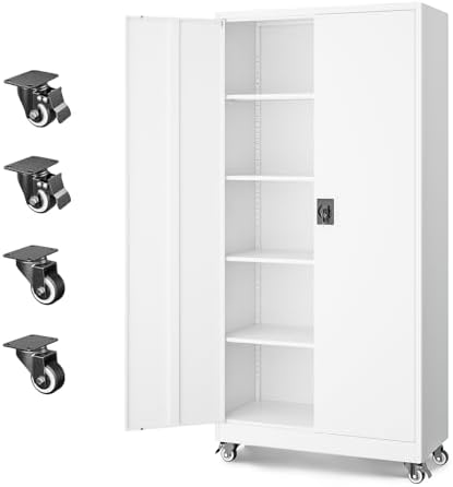 Letaya Metal Garage Storage Cabinets with Lock Door and Adjustable Shelves, Steel Tool Cabinets for Home,Office,Warehouse Organisieren (White, 75" H)