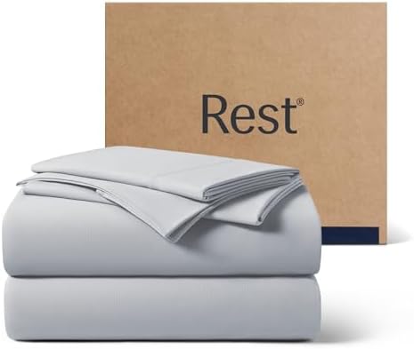 REST® Evercool®+ Cooling Sheet Set, Queen Size, Light Gray, Breathable Bed Sheets for Hot Sleeper and Night Sweats, with Pillowcases, with Ionic+ Self-Cleaning Silver Yarn for Sensitive Skin, 4PCS