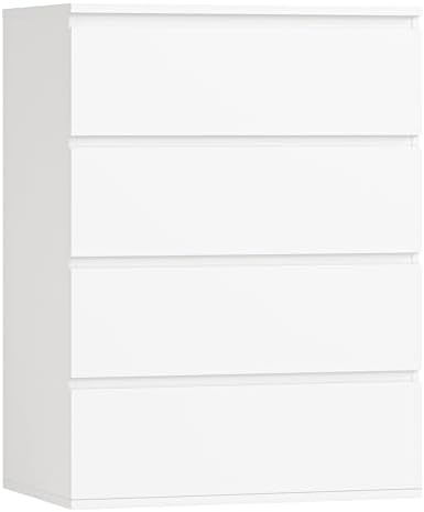 FOTOSOK 4 Drawer Dresser, White Dresser Modern Storage Chest of Drawers 23.6L x 15.7W x 31.5H in, White Storage Cabinet with 4 Drawers for Home Office