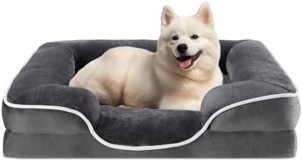 Sweetcrispy Orthopedic Dog Bed, Memory Foam Puppy Sleeping Sofa for Medium Pets with Washable Removable Cover Non-Slip Base Waterproof Liner Egg Crate for Improved Sleep, Grey, 28"L x 23"W x 6.5"Th
