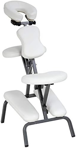 PayLessHere Portable Massage Chair Tattoo Folding Height Adjustable 2 Inch Thick Sponge Light Weight Therapy Chairs Carring Bag Face Cradle Travel Spa, White