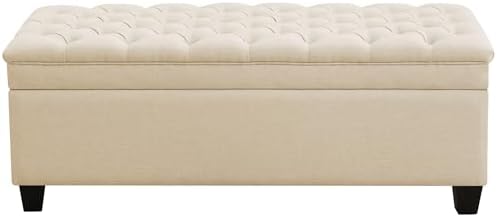 51" Fabric Storage Ottoman Bench, Upholstered Rectangle End of Bed Storage Ottoman Tufted Living Room Bedroom Bench with Safety Hinge, Solid Wood Legs, Loads 500 lb(Khaki)