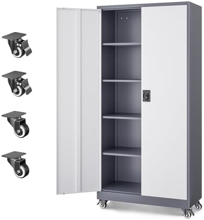 Letaya Metal Garage Storage Cabinets with Lock Door and Adjustable Shelves, Steel Tool Cabinets for Home,Office,Warehouse Organisieren (Grey White, 75" H)