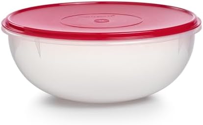 Tupperware Fix-N-Mix 1.7 Gallon Mixing Bowl, Clear with Lipstick Colored Airtight Lid, Dishwasher Safe and BPA Free (6.5 L)