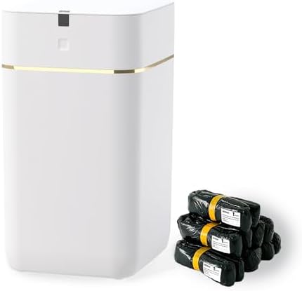 Airdeer Automatic Trash Can, 4 Gallon Self Sealing and Self-Changing Smart Trash Can, Motion Sensor, Touchless Garbage can with lid for Kitchen Bathroom Office, 6 Refill Rings(A1, Golden line)