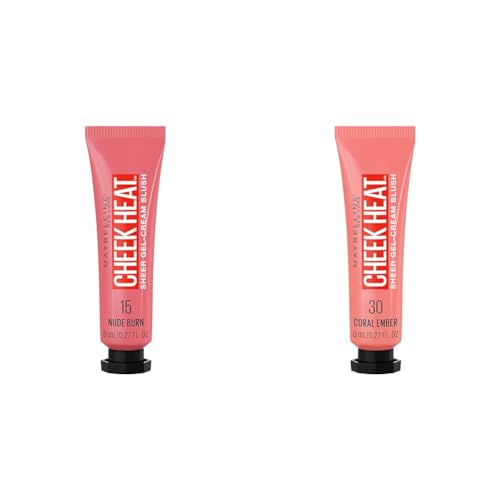 Maybelline Cheek Heat Gel-Cream Blush Makeup Bundle with Nude Burn and Coral Ember Shades, Lightweight Feel, Dewy Finish, Oil-Free, 1 Count Each