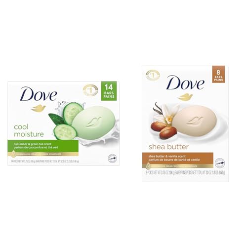 Dove Skin Care Beauty Bar For Softer Skin Cucumber & Beauty Bar Skin Cleanser for Gentle Soft Skin Care Shea Butter More Moisturizing Than Bar Soap 3.75 oz 8 Bars