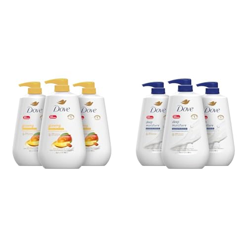Dove Body Wash with Pump Glowing Mango & Almond Butter 3 Count for Renewed & Body Wash with Pump Deep Moisture For Dry Skin Moisturizing Skin Cleanser