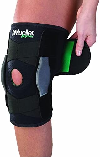 MUELLER Sports Medicine Green Self-Adjusting Hinged Knee Brace, Knee Pain Relief Support for Men and Women, Ideal for Arthritis, Sprains, Black, One Size