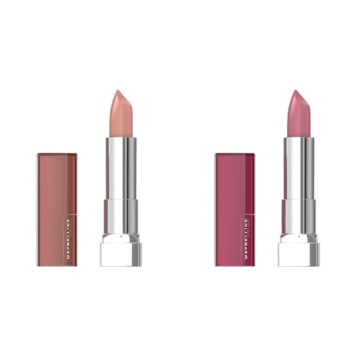 MAYBELLINE Color Sensational Lipstick Cream Hydrating Nude Lust Nude and Romantic Rose Pink, 1 Count Each
