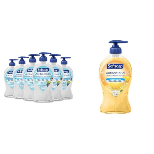 Softsoap Antibacterial Liquid Hand Soap, White Tea & Berry Scent Hand Soap, 11.25 Ounce, 6 Pack & Antibacterial Liquid Hand Soap, Kitchen Fresh Hand Soap, 11.25 Ounce, 6 Pack