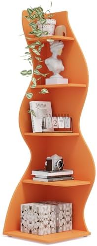 Tribesigns Corner Shelf, Modern 5-Tier Wall Corner Bookshelf, Stylish Corner Small Bookcase Storage Rack Plant Stand with Unique Shape for Living Room, Home Office (Orange, 1PC)