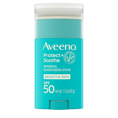 Aveeno Positively Mineral SPF 50 Sunscreen Stick for Sensitive Skin, 100% Zinc Oxide, Sweat-& Water-Resistant Face and Body Sunscreen Stick, Fragrance-Free, Travel Size, 1.5 oz 1 ea (Pack of 3)