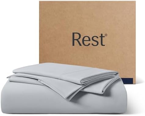 REST® Evercool®+ Starter Sheet Set, King, Light Gray, Breathable Bed Sheets for Hot Sleeper and Night Sweats, with Pillowcases, Ionic+ Self-Cleaning Silver Yarn for Sensitive Skin, 3PCS No Flat Sheet