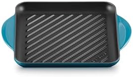 Le Creuset Enamaled Cast Iron Square Grill, 9.5", Deep Teal