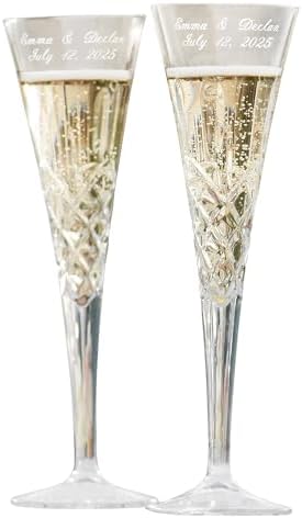 Let's Make Memories Personalized Toasting Flutes - European Fine Crystal - Wedding - Newlyweds - Bride & Groom - Champagne Toast - Anniversary Toast - Set of 2