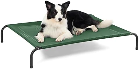 Bedsure Large Elevated Cooling Outdoor Dog Bed - Raised Dog Cot for Large Dogs, Portable Indoor & Outdoor Pet Hammock with Skid-Resistant Feet, Frame with Breathable Mesh, Green, 49 inches