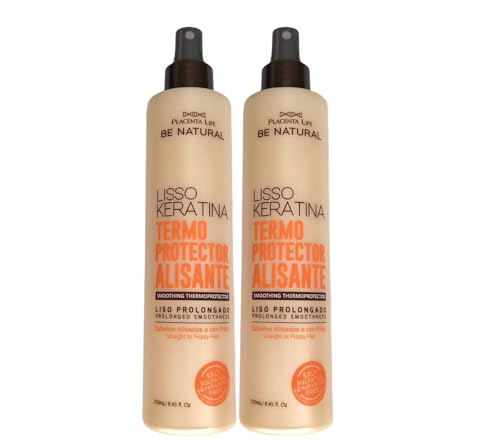 Be Natural Lisso Keratina Termoprotector Alisante (Pack de 2) - Placenta Life, Black