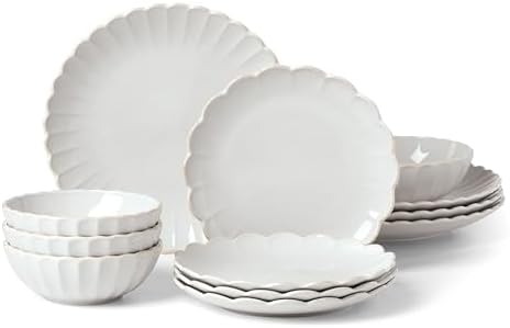 Lenox French Perle Scallop 12-Piece Dinnerware Set, 17.70 LB, White