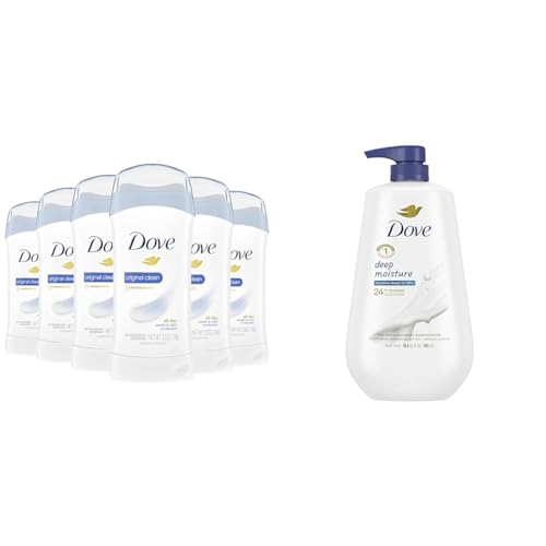 Dove Invisible Solid Antiperspirant Deodorant Stick for Women Pack of 6 and Dove Body Wash with Pump Deep Moisture 30.6 oz