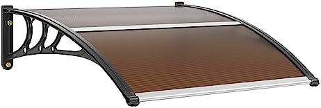 VEVOR 40" x 40" UPF 50+ Polycarbonate Window Door Awning Canopy, Modern Style, Brown Board & Black Bracket, Front Door Overhang Awning