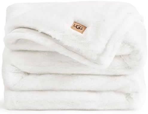 UGG Plush Faux Fur Throw Blanket Reversible Medium Weight Luxury Soft Throw Blankets for Bed or Chair, Hypoallergenic, Machine Washable, Home Decor, 50-inch x 70-inch, White Snow (Euphoria)