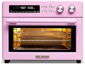 VAL CUCINA Retro Style Infrared Heating Air Fryer Toaster Oven, Extra Large Countertop Convection Oven 10-in-1 Combo, 6-Slice Toast, Enamel Baking Pan Easy Clean with Recipe Book, Classic Pink Color