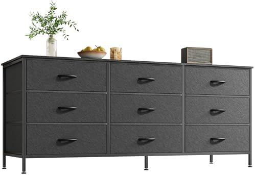 Huuger 9 Drawer Dresser, 55 Inch Dresser TV Stand for 55, 60 Inch TV, Entertainment Center with Drawers, for Bedroom, Closet, Black
