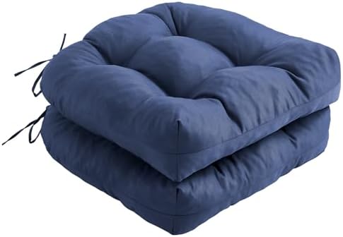 Outdoor Chair Cushions Set of 2, Patio Chair Cushions with Ties, 19x19 Tufted Outdoor Seat Cushions, Waterproof Patio Furniture Cushions, Outdoor Dining Chair Pads, Navy