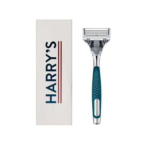 Harry's Razors for Men - Winston Chrome Razor Handle, 1 Handle and 1 Razor Blade Refill (German-Engineered Blades with Lubricating Strip and Precision Trimmer)