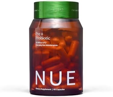 The Nue Co. PREBIOTIC + PROBIOTIC Supplement, Supports Gut Health, Synbiotic and Spore Based, IBS Relief, Immunity, and Skin, Vegan, Gluten Free, 60 Capsules